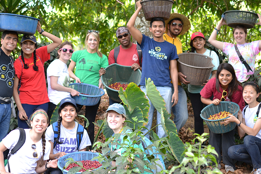GT students and locals during an ASB trip at a coffee farm in Guatemala.